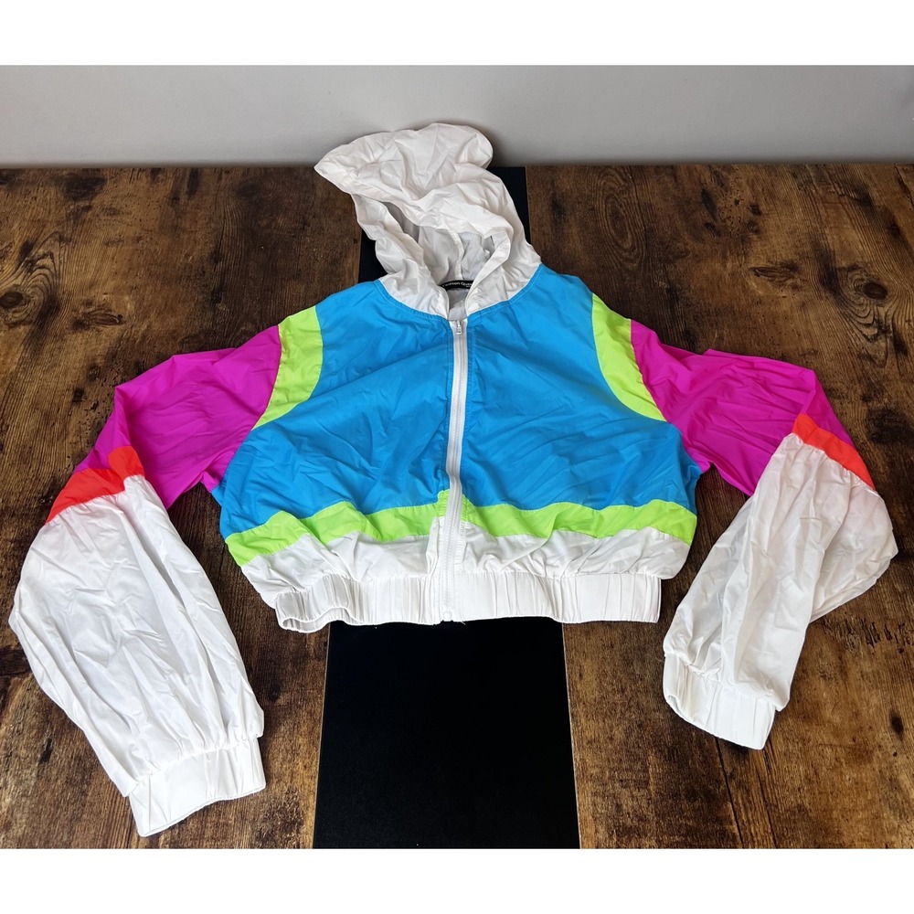 VTG Bright Neon Rare Retro 80s/90s Color Block Windbreaker Jacket Zip Up Sz S/M